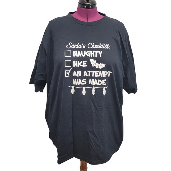 Upcycled Hand Printed Mens 4XL Christmas Santa Checklist Naughty Nice Tee Shirt - Picture 1 of 4